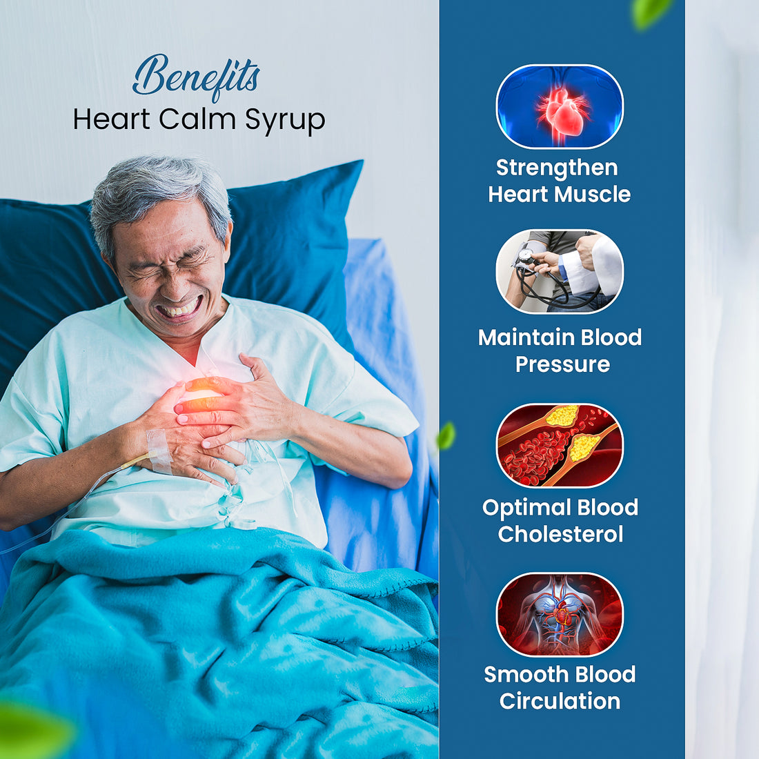 Cipzer Heart Calm Syrup packaging and bottle on a yellow background with apples and ginger.