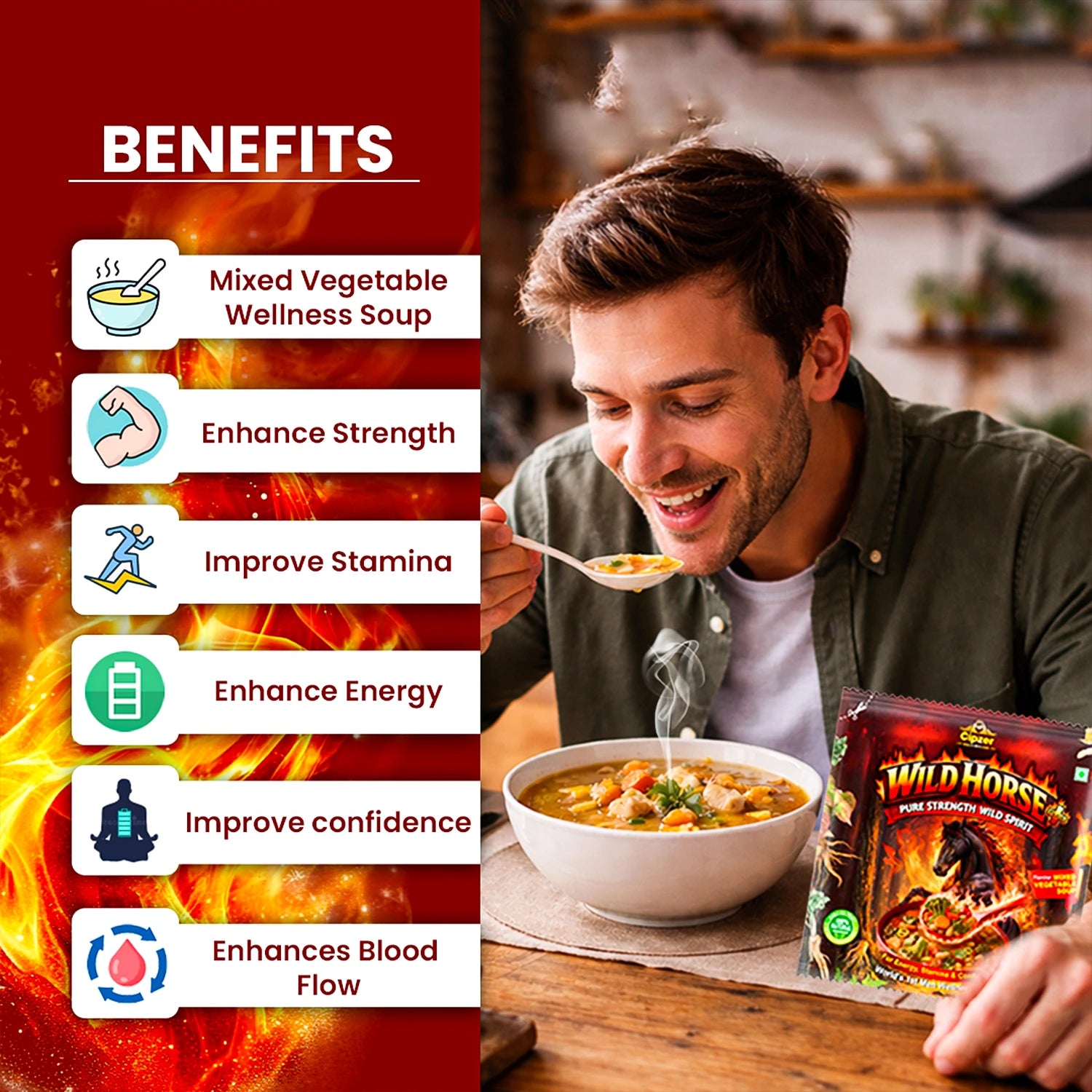 Cipzer Wild Horse Plus Mixed Vegetable Wellness Soup | Energy, Stamina & Daily Strength Support | Herbal & Vegetable Based Nutrition | 10g Sachet - Cipzer