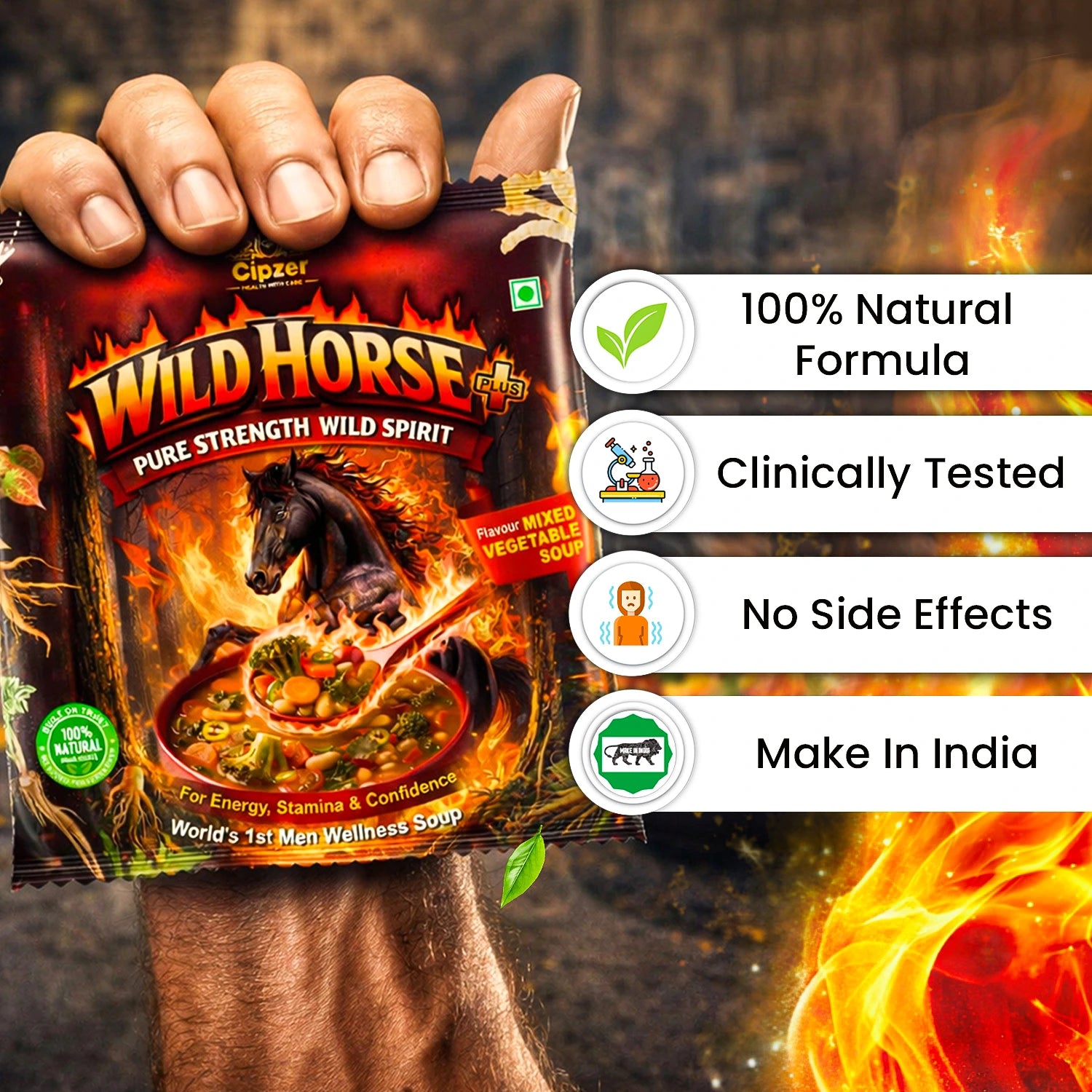 Cipzer Wild Horse Plus Mixed Vegetable Wellness Soup | Energy, Stamina & Daily Strength Support | Herbal & Vegetable Based Nutrition | 10g Sachet - Cipzer