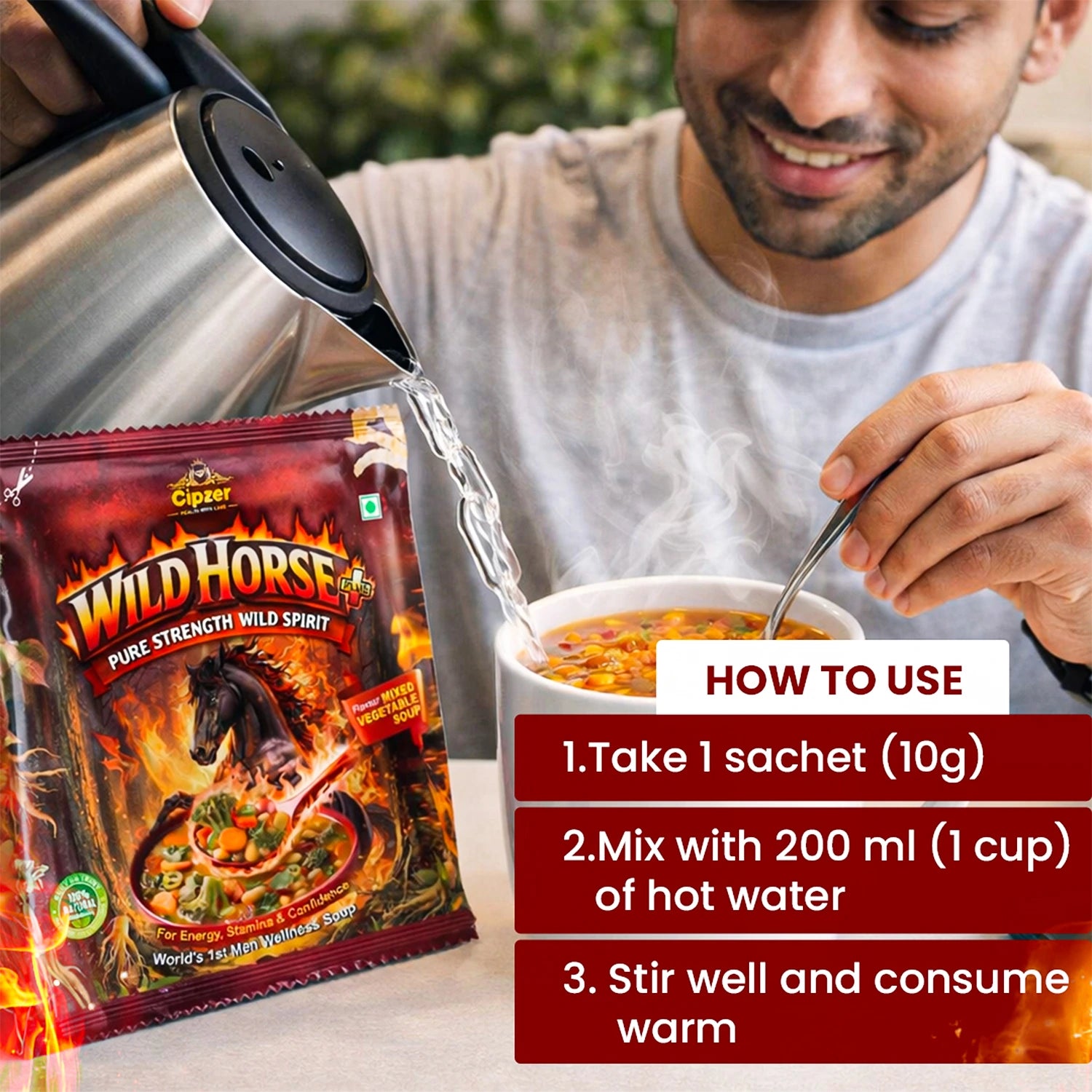 Cipzer Wild Horse Plus Mixed Vegetable Wellness Soup | Energy, Stamina & Daily Strength Support | Herbal & Vegetable Based Nutrition | 10g Sachet - Cipzer