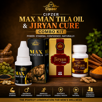 Cipzer Max Man Tila Oil & Jiryan Cure Combo Kit | Supports Male Vitality, Stamina & Overall Wellness | (15 ml) + (60 Pills)