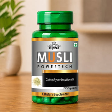 Cipzer Musli Powertech Dietary Supplement Capsule | Herbal Stamina & Vitality Support | Safed Musli